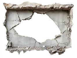 Cracked concrete wall with a large opening showing rough texture photo