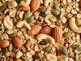 Healthy mix of nuts and oats for nutritious snack preparation photo