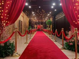 Elegant red carpet venue ready for a special event at night photo