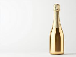 Sparkling golden bottle displayed on a neutral background photo