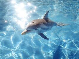 Dolphin swims gracefully in clear blue water under sunlight photo