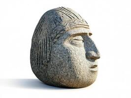 Stone sculpture of a human face from an ancient culture photo