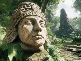Ancient stone statue in lush jungle setting reveals historical secrets photo
