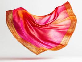 Colorful traditional shawl displayed with vibrant drapes and patterns photo