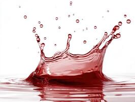 Vibrant red splash creating ripples in still water photo