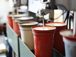 Coffee being brewed in multiple cups at a cafe in the morning photo