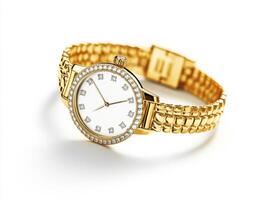 Elegant gold watch with diamond accents on a stylish band photo