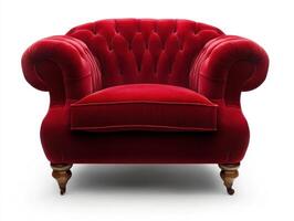 Elegant vintage red velvet armchair with tufted design photo