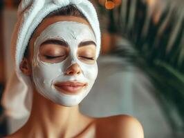 Woman enjoying a relaxing spa treatment with face mask photo