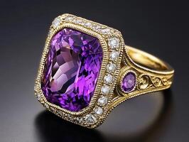 Elegant vintage ring featuring a large purple gemstone photo