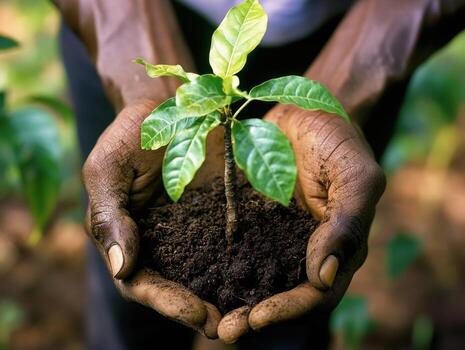 Planting a young tree in hands showcases commitment to the environment photo