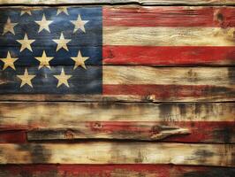 American flag displayed on rustic wooden background photo