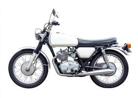 Classic motorcycle parked on a white background ready for a ride photo