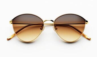 Stylish brown gradient sunglasses with gold accents and unique shape photo