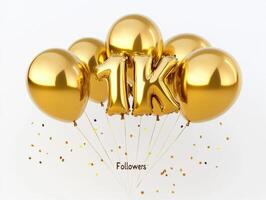 Celebration of reaching 1K followers with golden balloons and confetti photo
