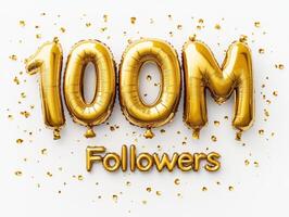 Celebration of reaching 100 million followers with golden balloons photo