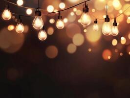 Decorative string lights illuminate a cozy outdoor setting at night photo
