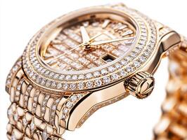 Elegant gold watch adorned with diamonds and intricate design photo