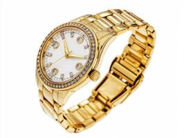 Glistening gold watch with diamond accents on a sleek band photo