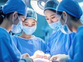 Medical team performs surgery in a hospital operating room photo
