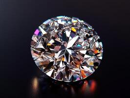 Sparkling diamond with intricate facets on a dark background photo
