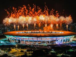 Fireworks illuminate stadium during nighttime celebration event photo