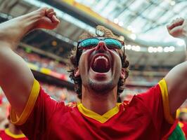 Celebrating victory with passion at a sports event in a stadium photo