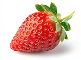 strawberry with vibrant red color and green leaves photo