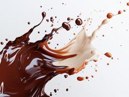 Chocolate and cream splashing together creating vibrant swirls photo
