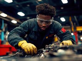 Technician repairing machinery in an industrial workspace photo