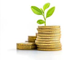 Plants from coins symbolize financial growth and sustainability photo