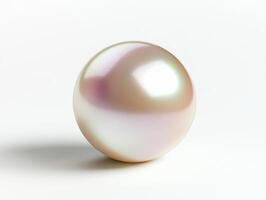 Exquisite iridescent pearl resting on a smooth surface photo