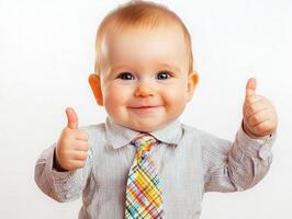 Happy toddler giving thumbs up in colorful tie photo