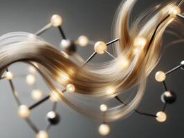Hair strands intertwined with glowing molecular structure photo