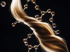 Artistic representation of hair intertwined with molecular structures photo