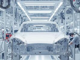 Automobile assembly line showcases car manufacturing process photo