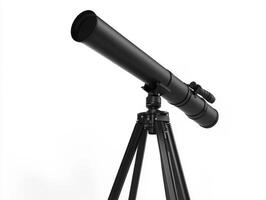 Black telescope on tripod for stargazing and astronomical observations photo