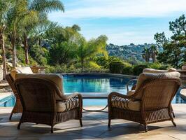 Relaxing by the poolside in a serene backyard setting photo