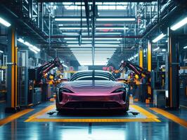 High-tech car assembly in a modern manufacturing facility photo
