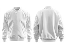 Stylish white bomber jacket showcasing modern design and simplicity photo