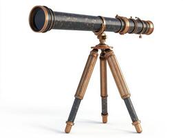 S telescope on a wooden tripod ready for stargazing at night photo