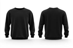 A black sweatshirt is showcased from both the front and back angles photo