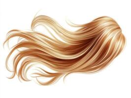 Flowing golden hair in a soft wave style against a white background photo