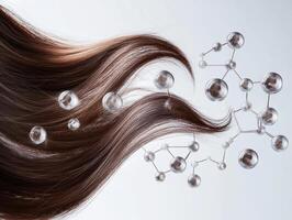 Hair strands flowing with molecular structure illustration photo