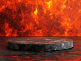 Background of molten lava with a dark stone surface for display photo