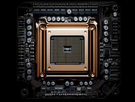 High-tech computer chip on circuit board with intricate design photo
