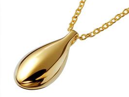 Elegant gold teardrop pendant necklace on a delicate chain photo