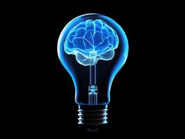 Brain illuminated in light bulb symbolizing ideas and creativity photo