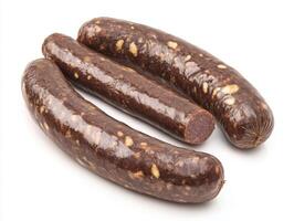 Traditional sausage made from blood and grain for culinary use photo