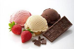 Delicious ice cream with strawberries and chocolate photo